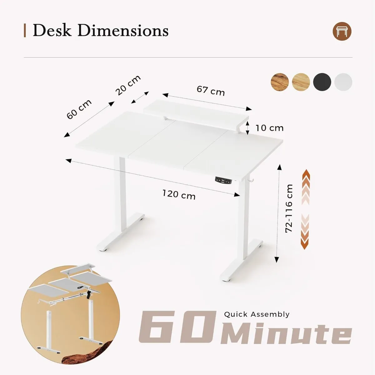 Electric Height-Adjustable Desk with Movable - Image 2