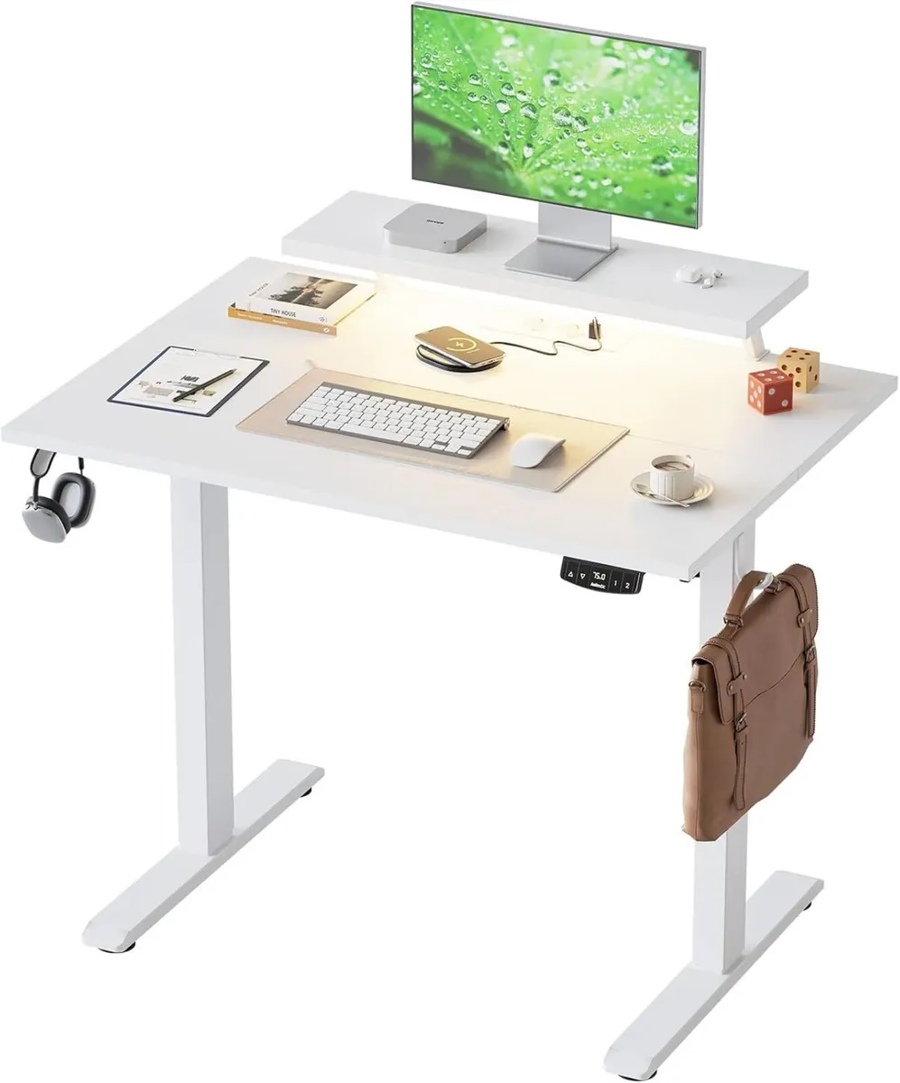 Height Adjustable desk with LED Lights and Power - Image 1