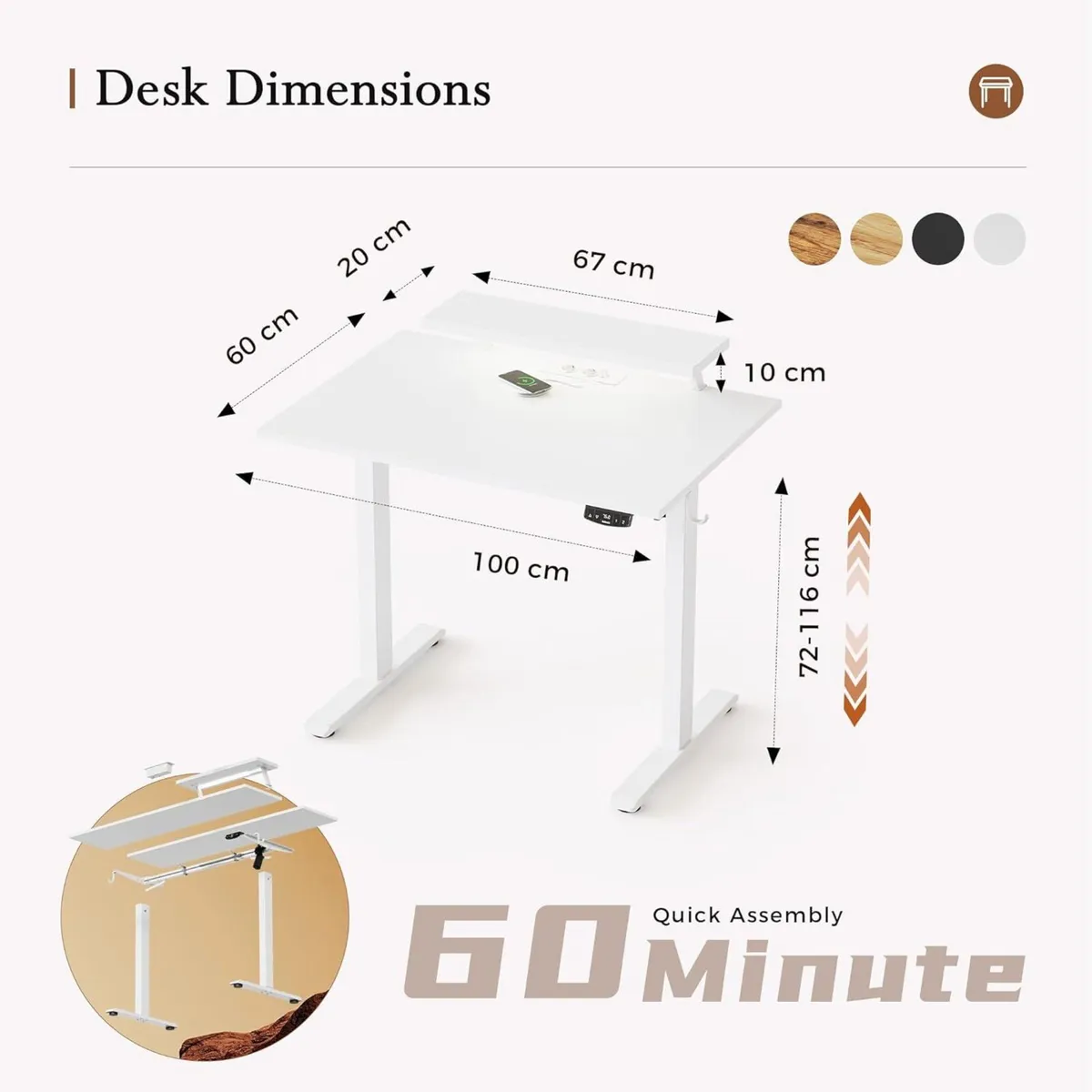 Height Adjustable desk with LED Lights and Power - Image 2