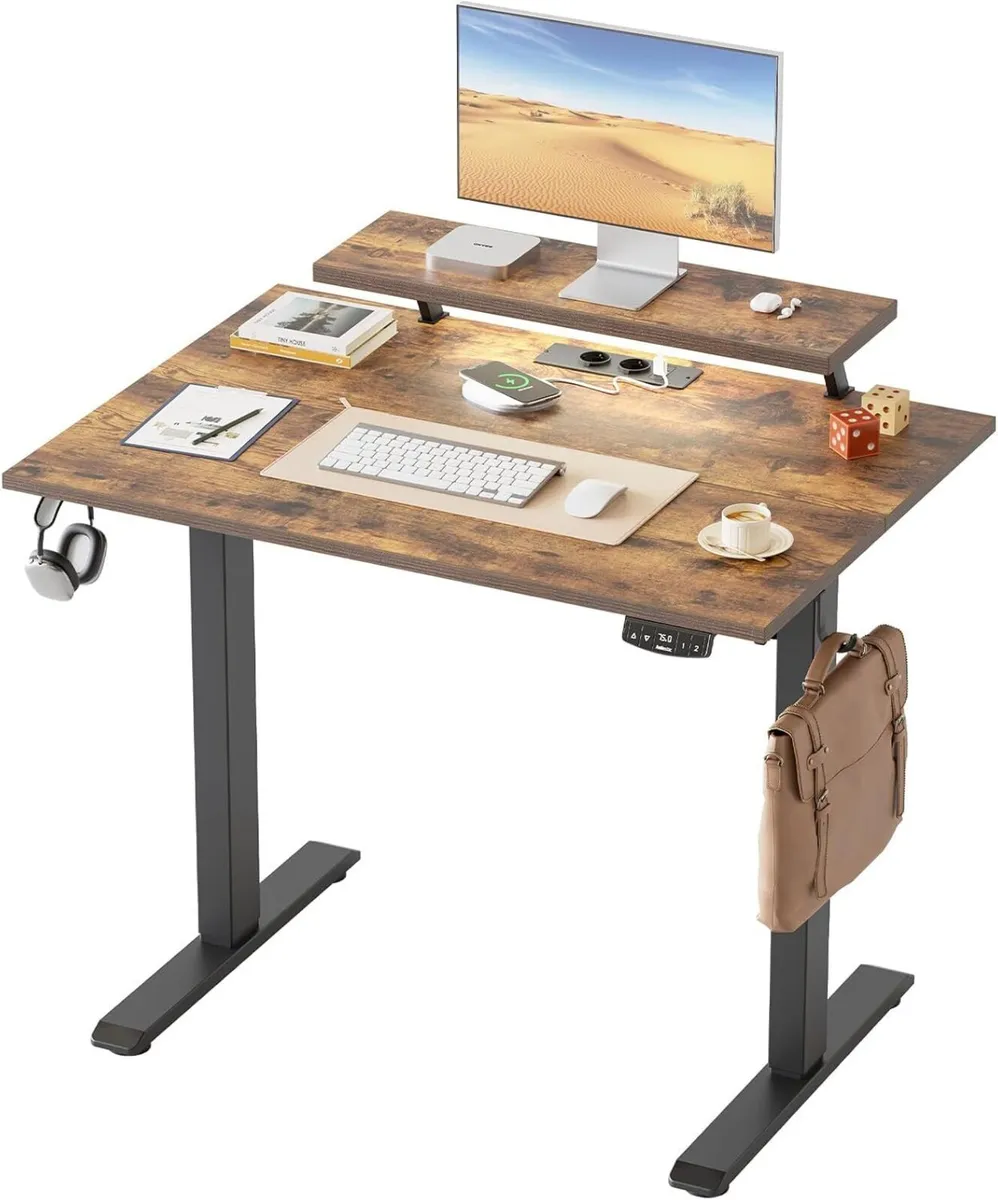 Height Adjustable desk with LED Lights and Power - Image 1