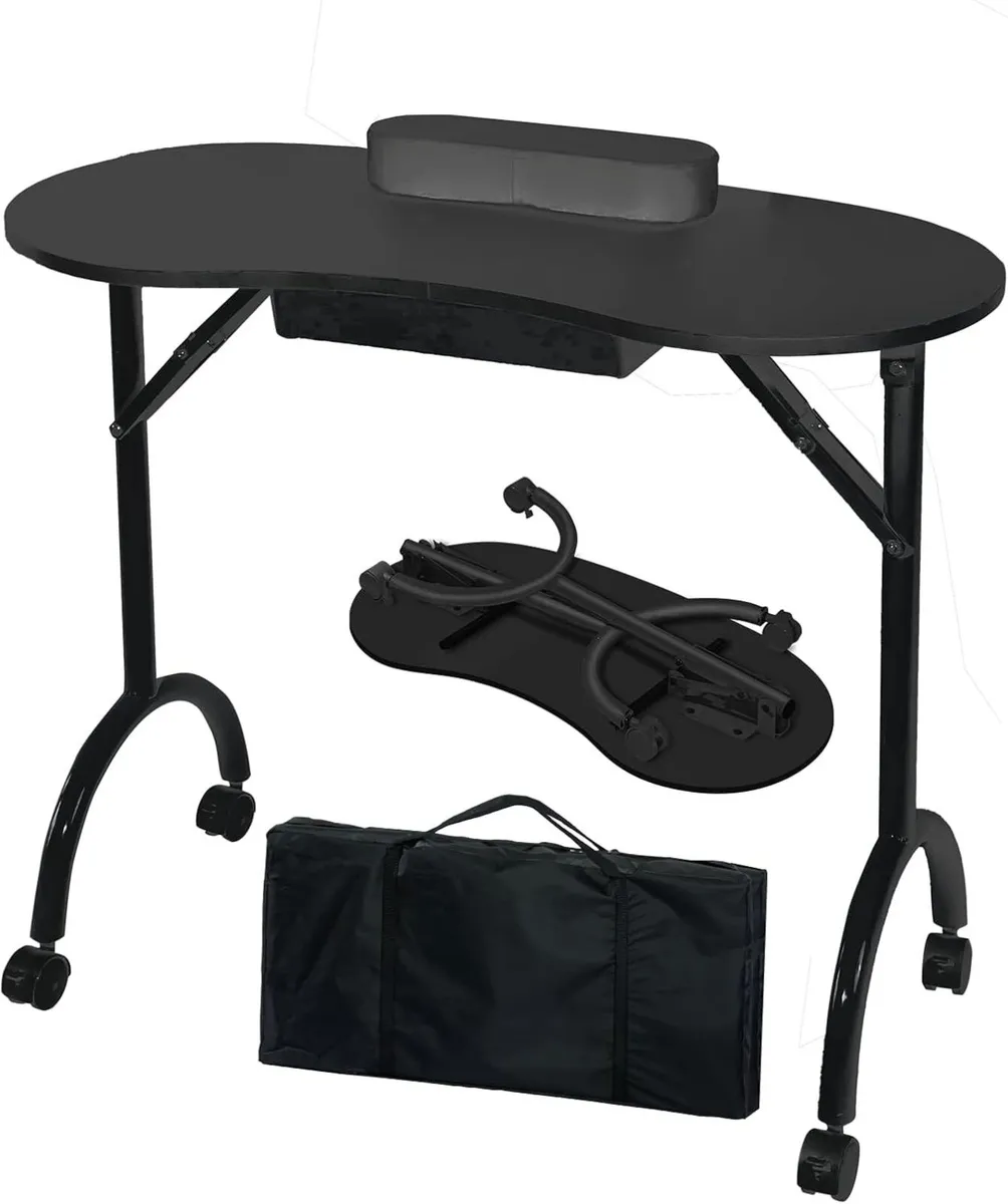Protable Nail Desk with Drawer Foldable Manicure - Image 1