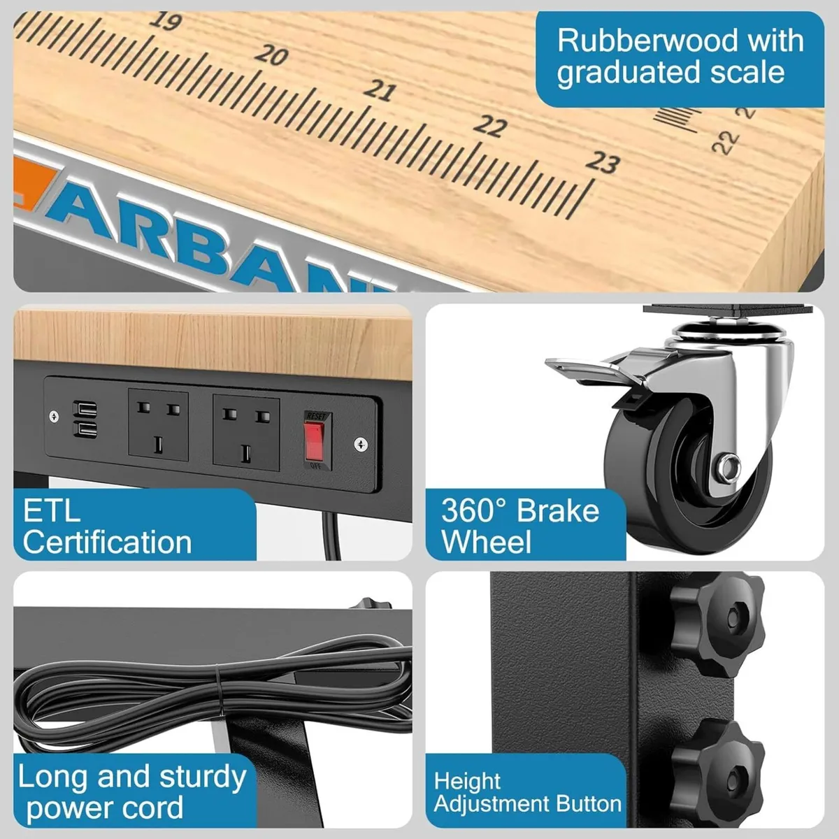 120 cm Heavy-Duty Workbench with Adjustable 5 - Image 3