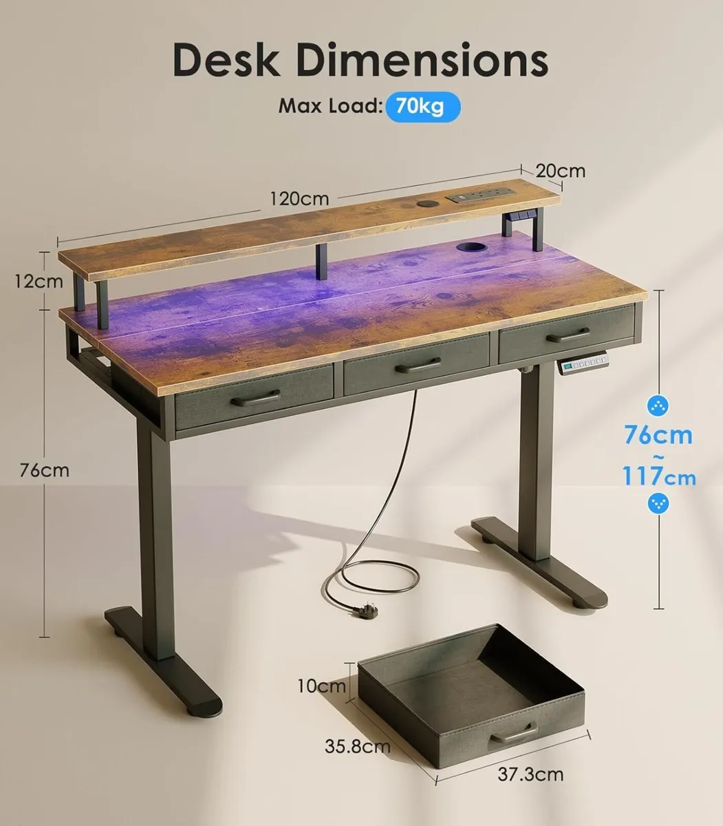 Electric Standing Desk 120 x 54cm Height Adjustabl - Image 2