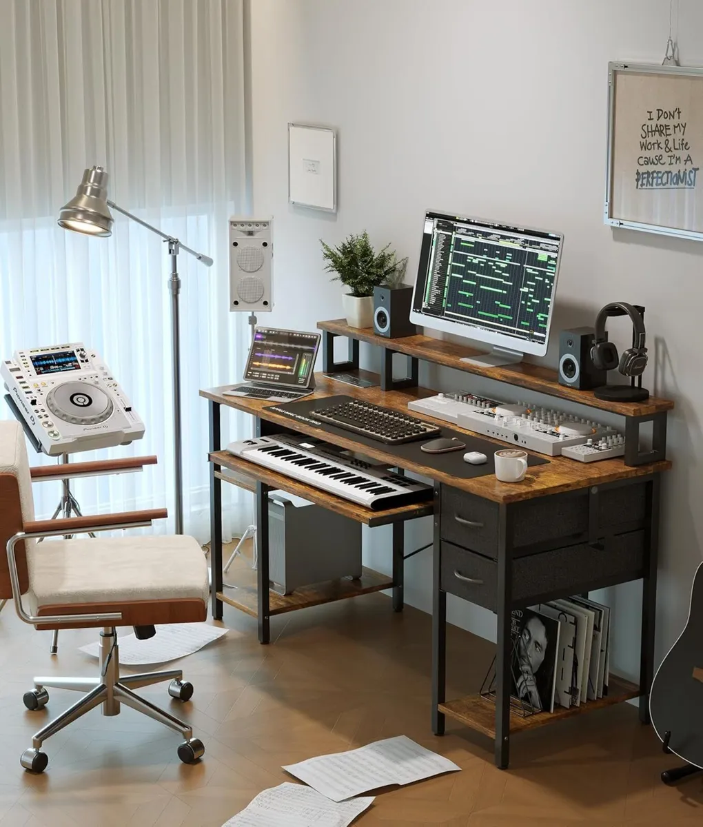 Gaming Desk with Pegboard Power Outlet LED Light - Image 2