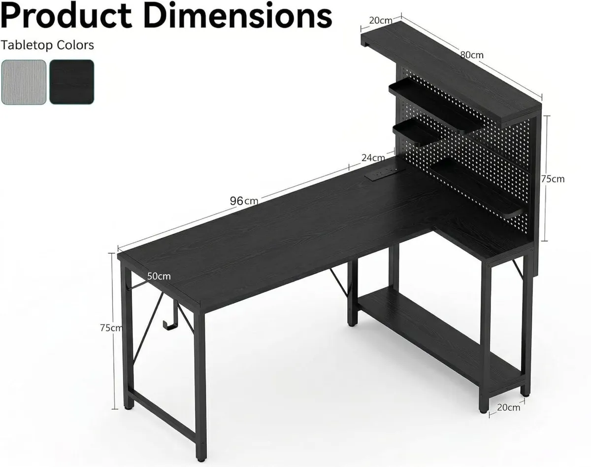 L Shaped Gaming Desk with Pegboard Hutch Shelves - Image 4