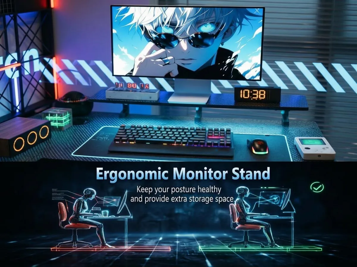 L Shaped Gaming Desk with RGB LED Lights Power - Image 4
