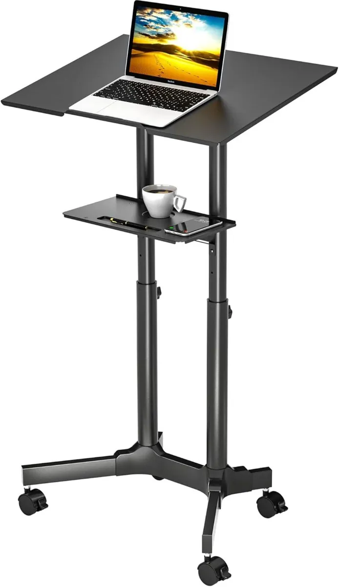 Adjustable Mobile Laptop Desk Rolling Stand-Up - Image 1