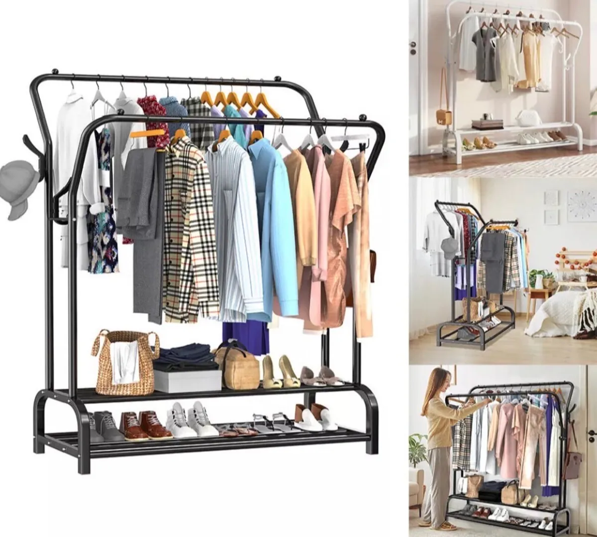 NEW Double Rail Clothes Garment Rack & Shelves - Image 4