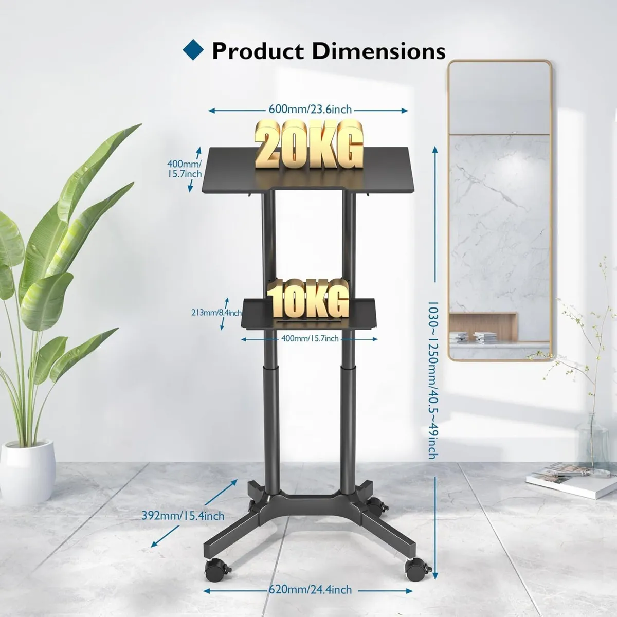Adjustable Mobile Laptop Desk Rolling Stand-Up - Image 2