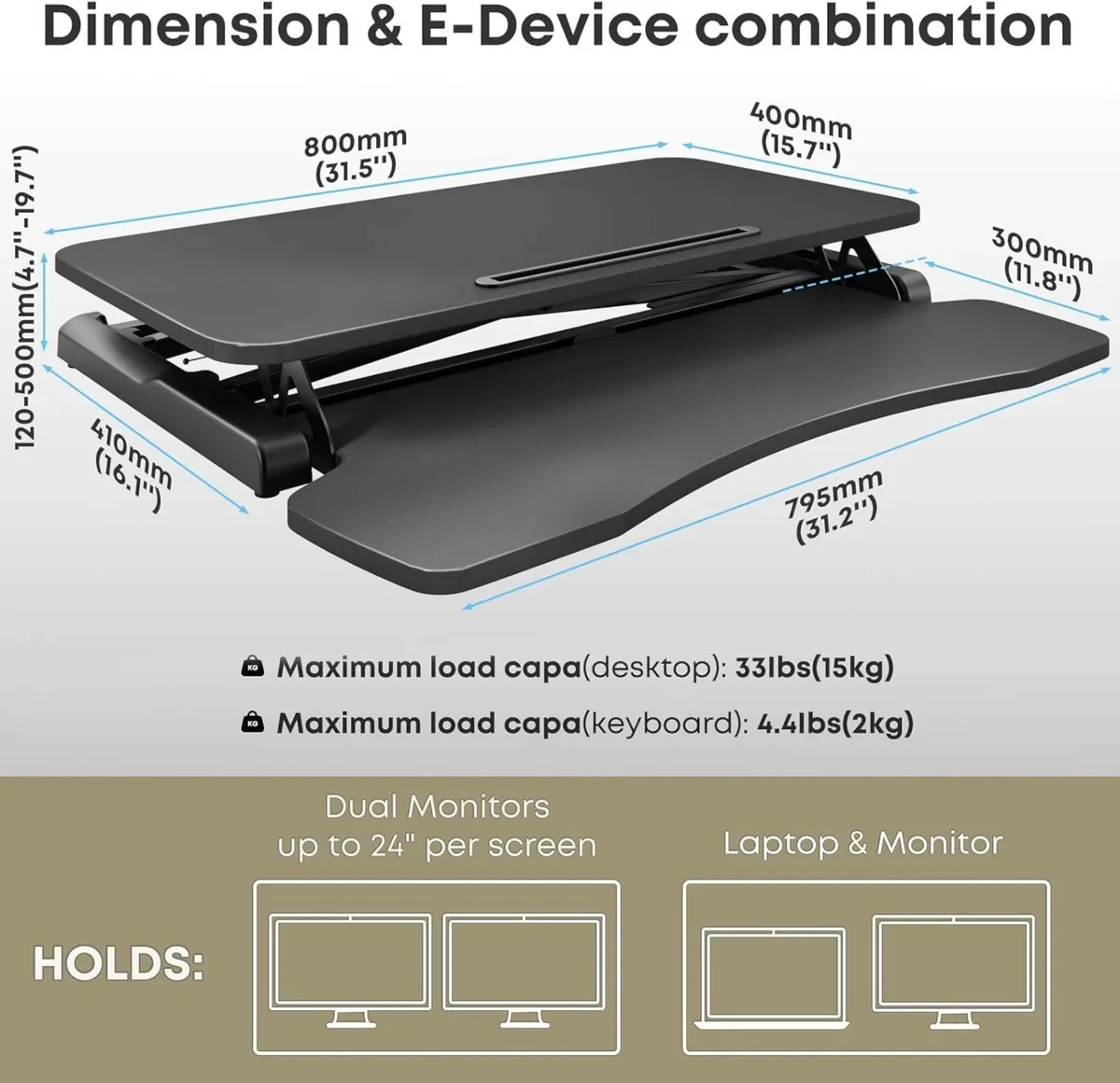 32 inch Standing Desk Converter Height Adjustable - Image 3