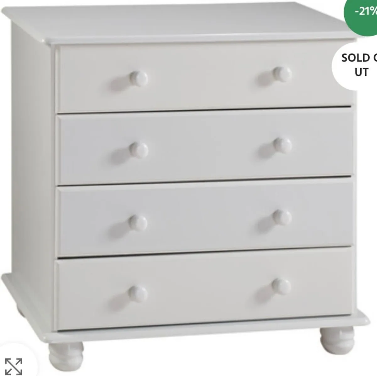 White 4 Dr chest of drawers flat pack - Image 1