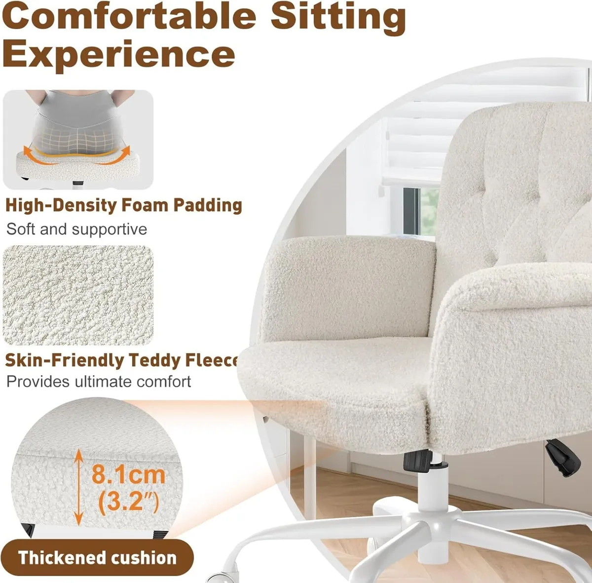 ZZH Home Office Desk Chair Comfy Upholstered - Image 3