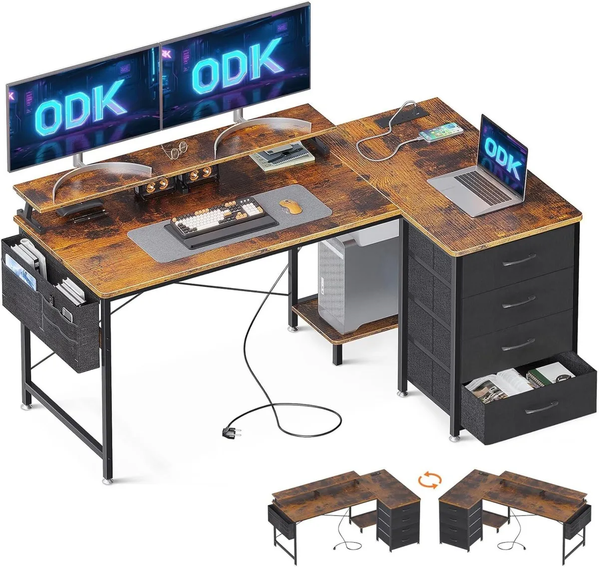 Corner Desk with Drawers L Shaped Computer - Image 1