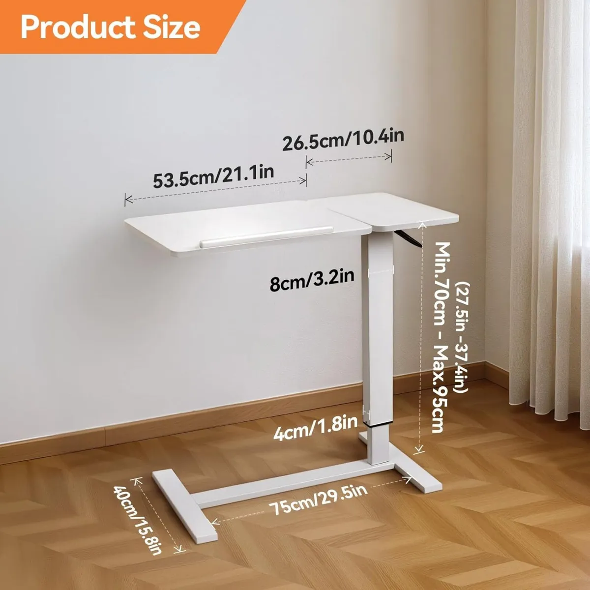 Height Adjustable Table with Wheels 80cmx40cm - Image 2
