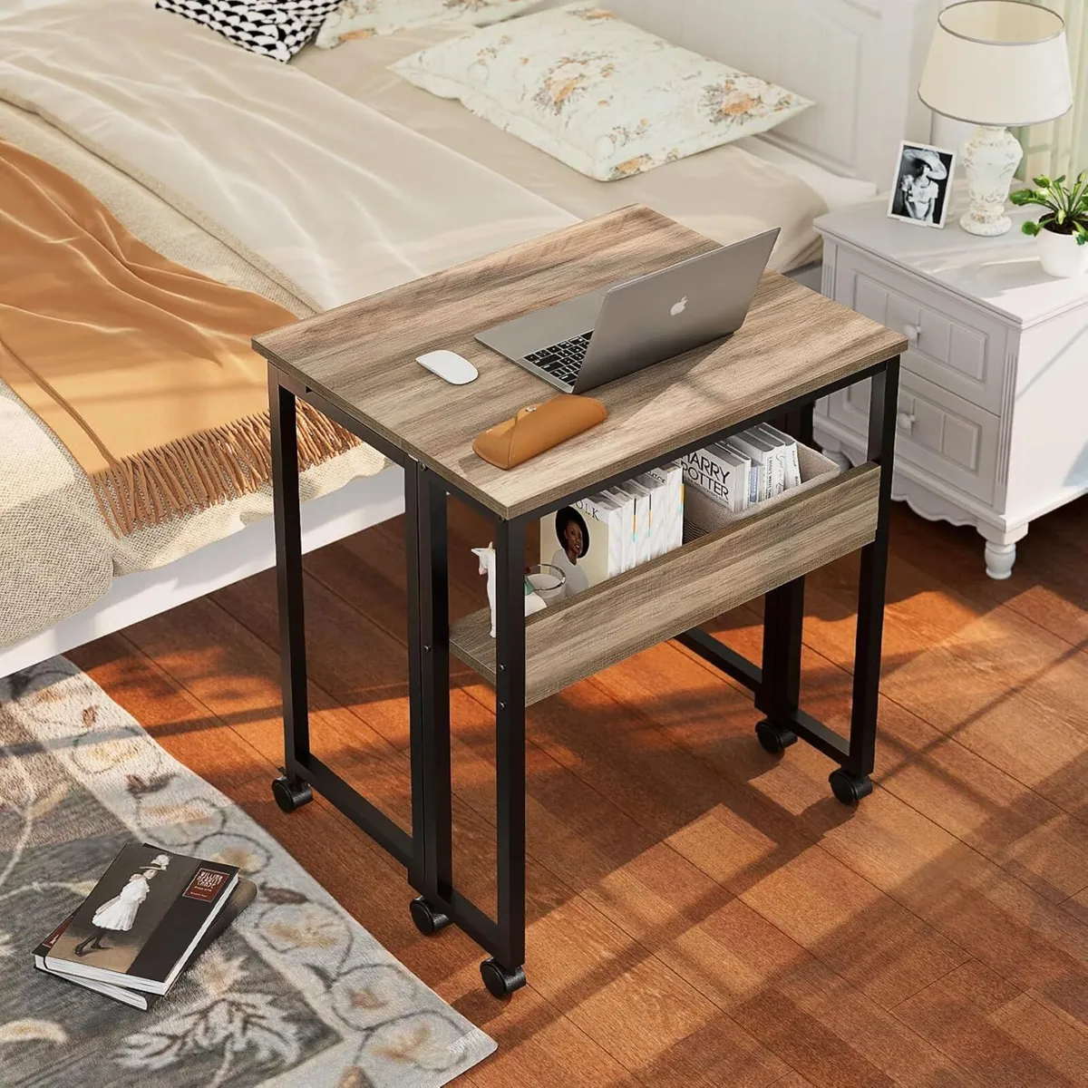 Small Folding Desk with Storage Shelf 63 cm - Image 2
