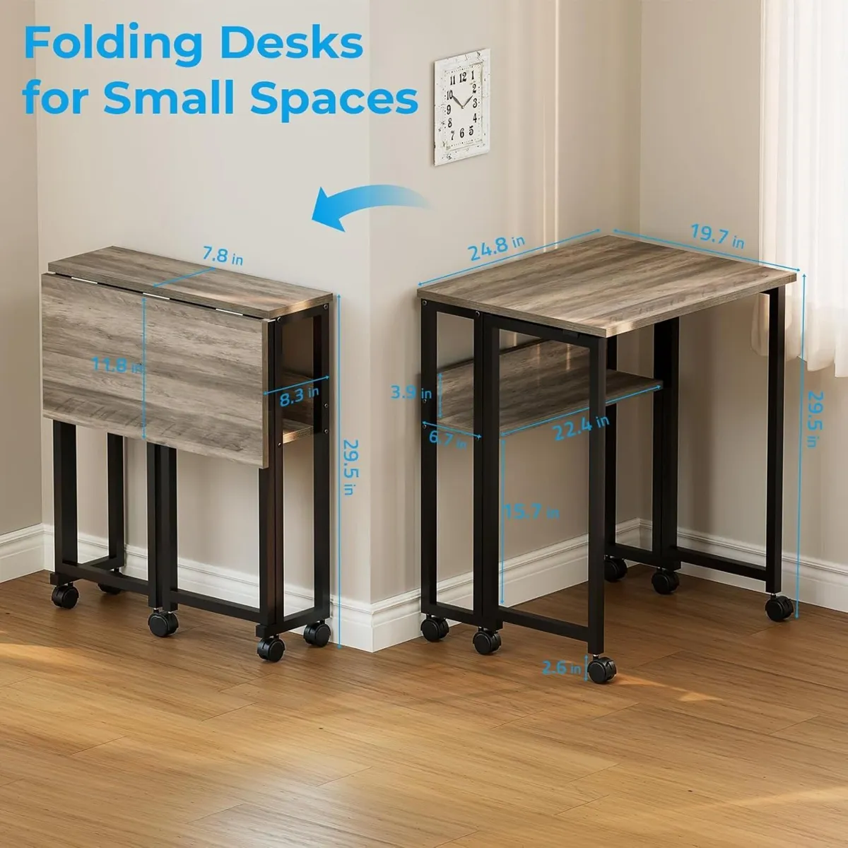 Small Folding Desk with Storage Shelf 63 cm - Image 3