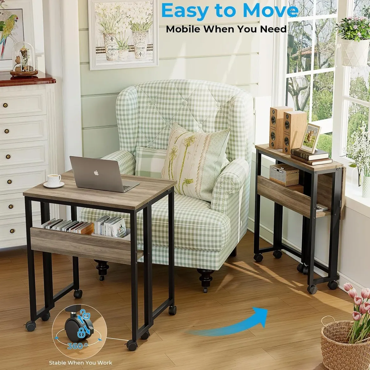 Small Folding Desk with Storage Shelf 63 cm - Image 4
