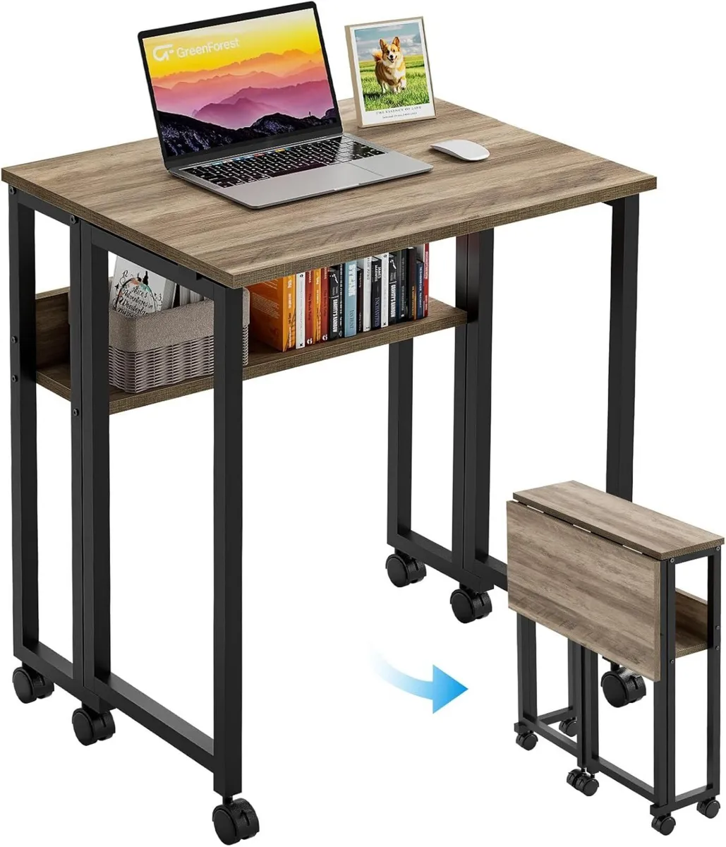 Small Folding Desk with Storage Shelf 63 cm - Image 1