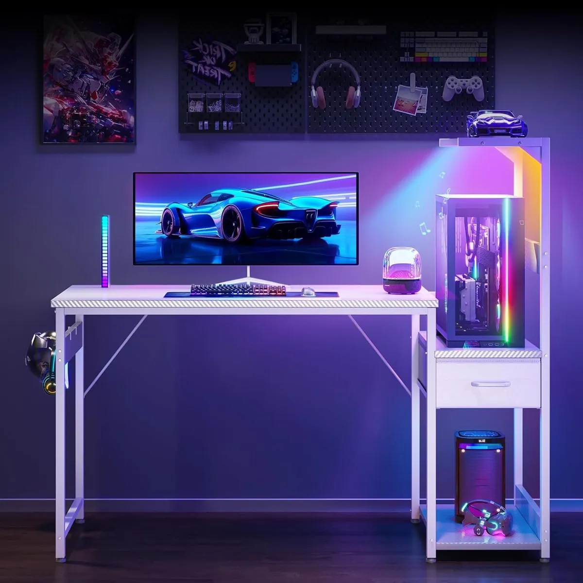120x48 cm Gaming Desk with LED Lights Reversible - Image 4