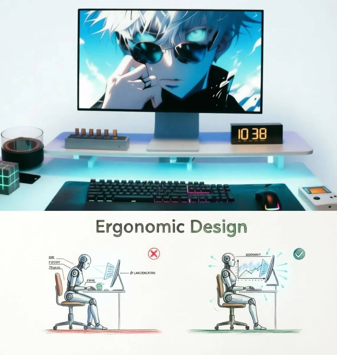 L Shaped Gaming Desk with RGB LED Lights Power - Image 4