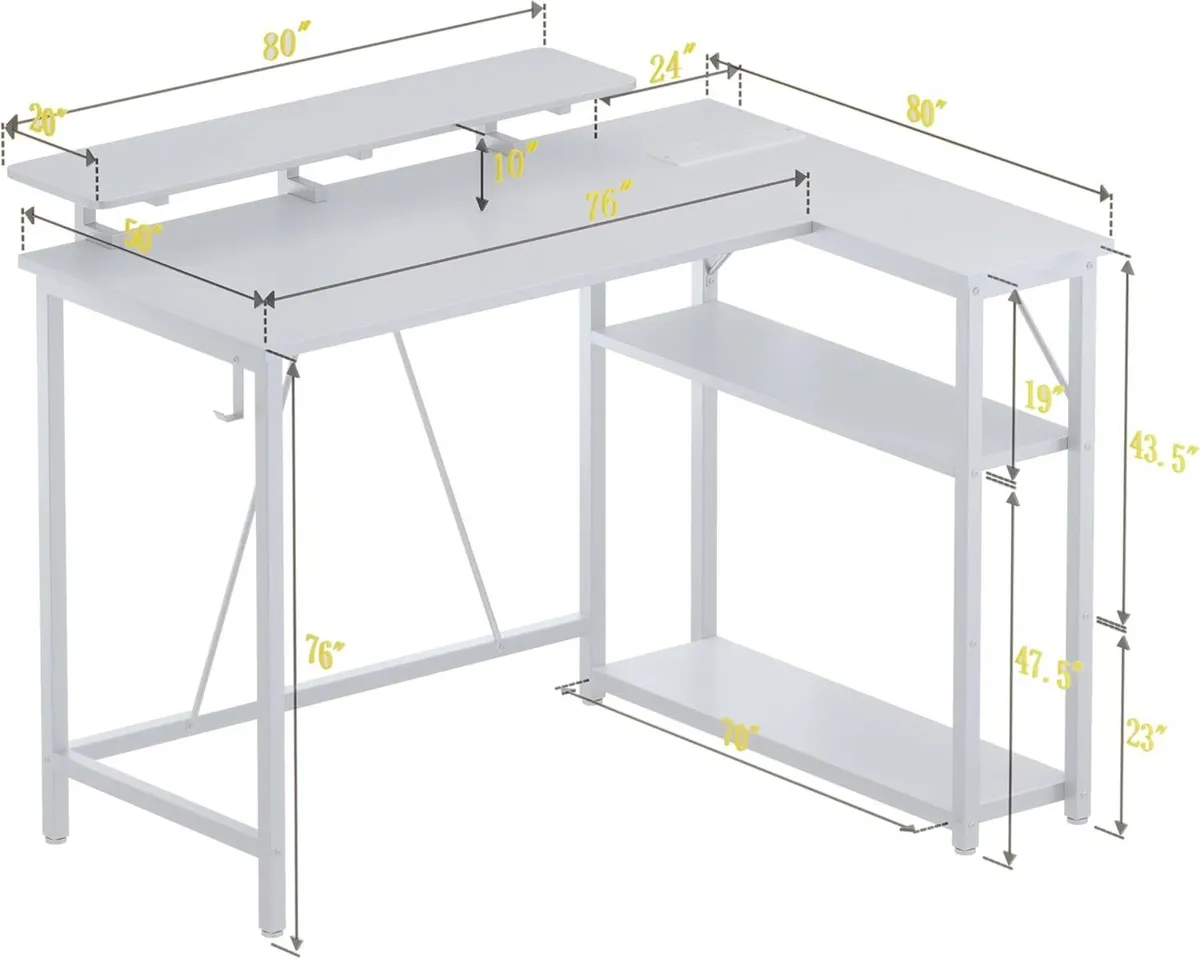 L Shaped Gaming Desk with RGB LED Lights Power - Image 2
