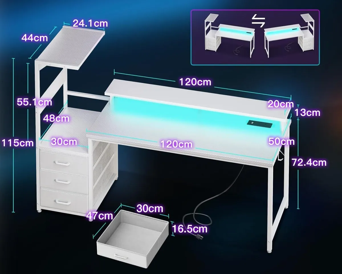 150x50 cm Gaming Desk with LED Lights Power - Image 3
