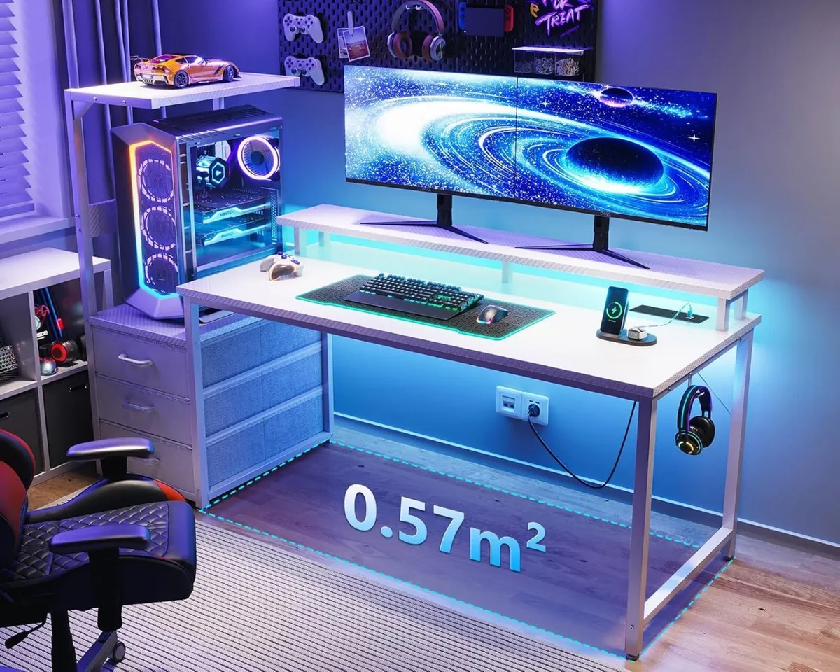 150x50 cm Gaming Desk with LED Lights Power - Image 2