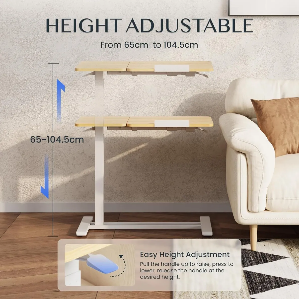 Overbed Table with Wheels Adjustable Height - Image 2
