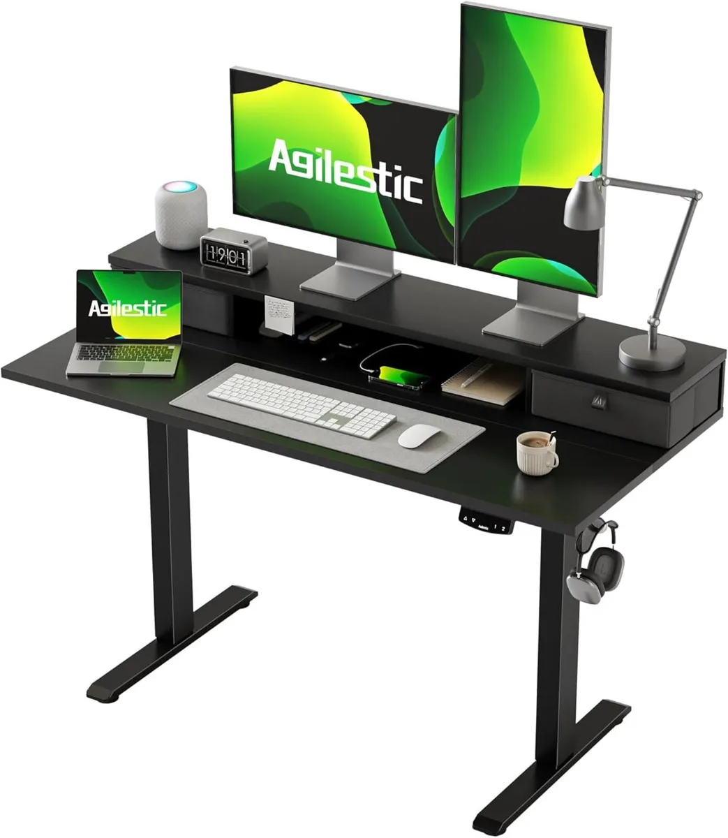Height Adjustable Desk with Two Drawers 120 x 60 - Image 1