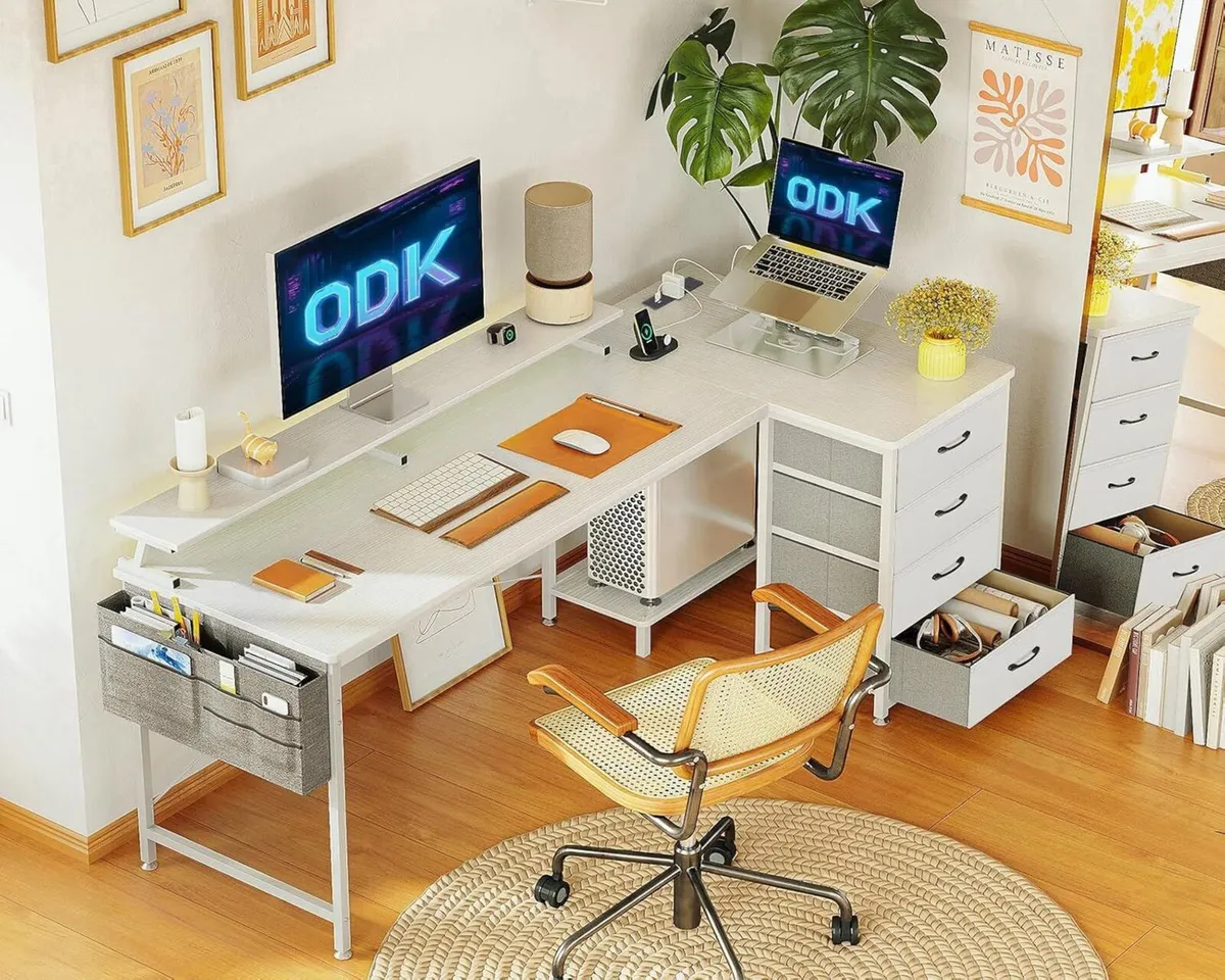 Corner Desk with Drawers L Shaped Computer - Image 2
