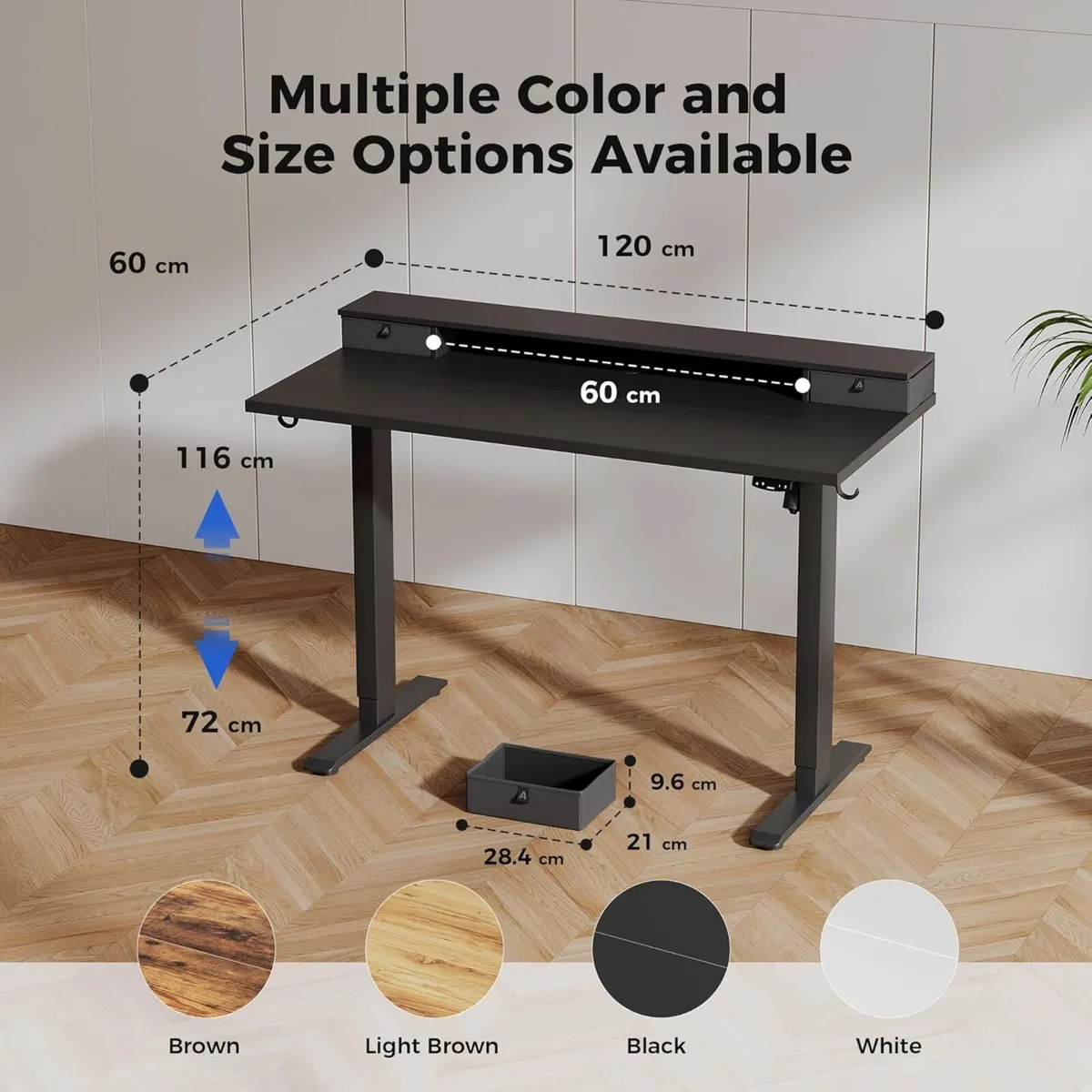 Height Adjustable Desk with Two Drawers 120 x 60 - Image 2