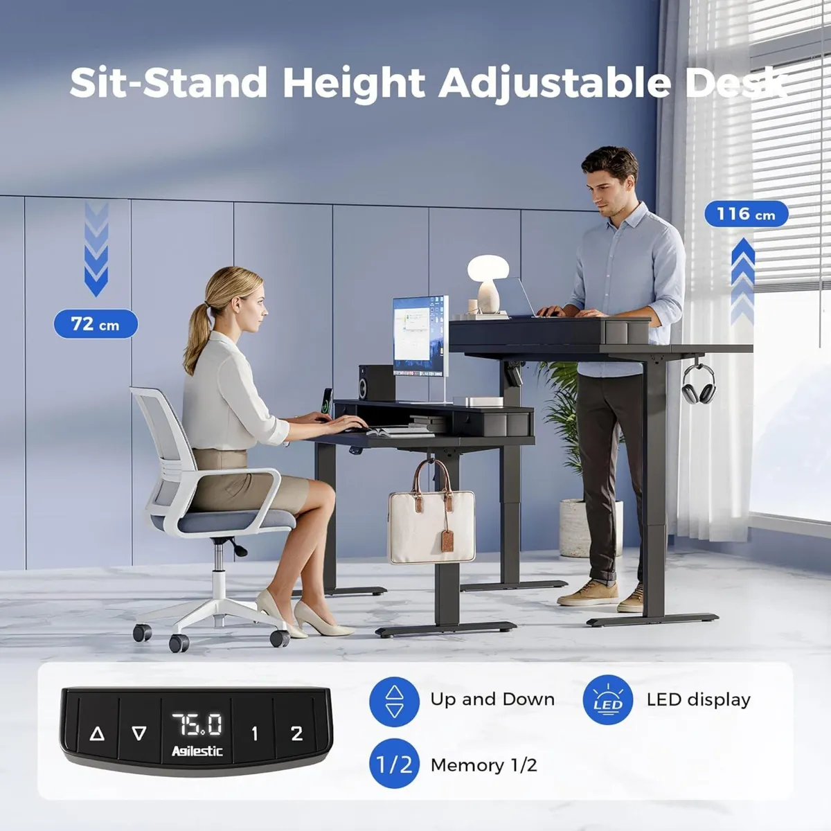 Height Adjustable Desk with Two Drawers 120 x 60 - Image 3