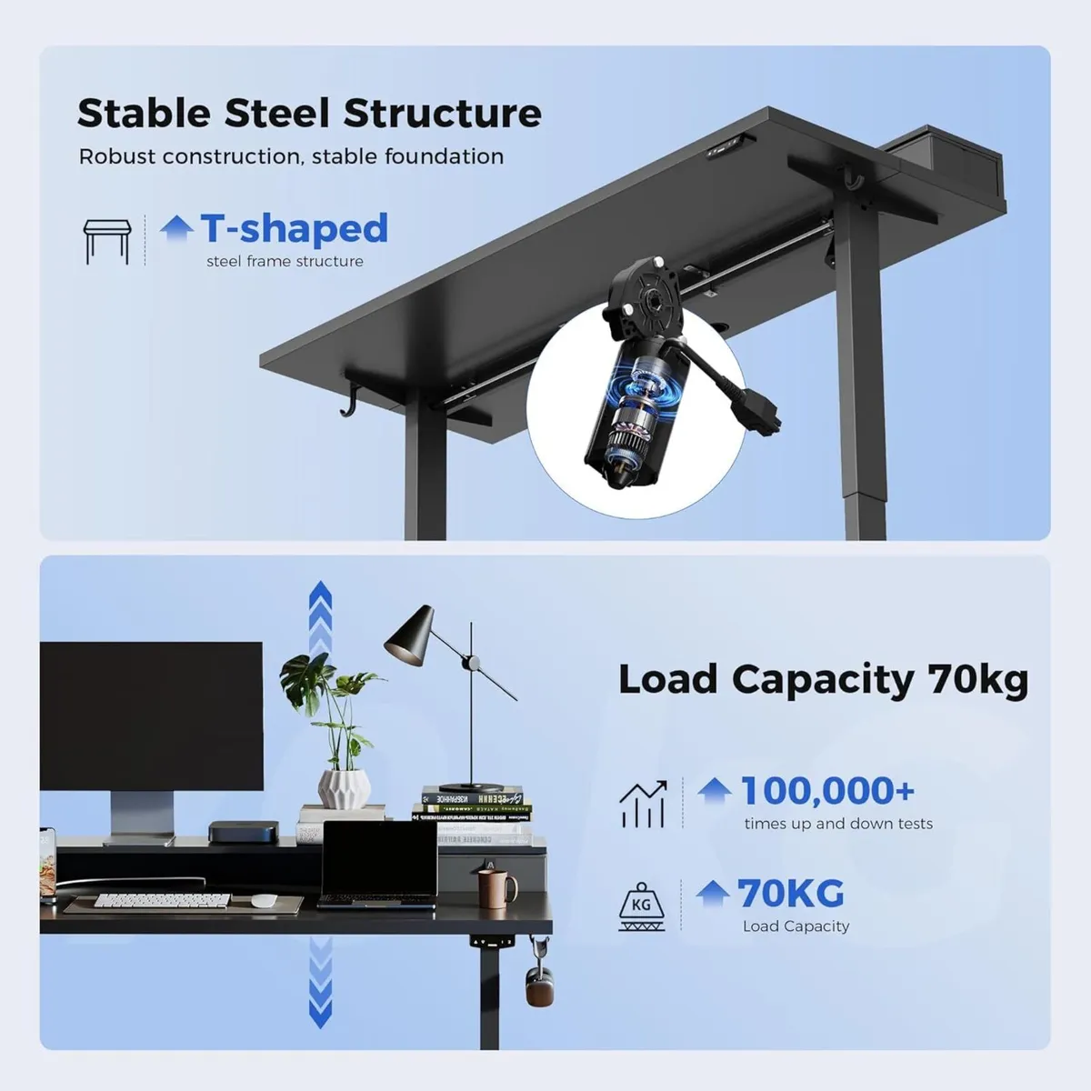 Height Adjustable Desk with Two Drawers 120 x 60 - Image 4