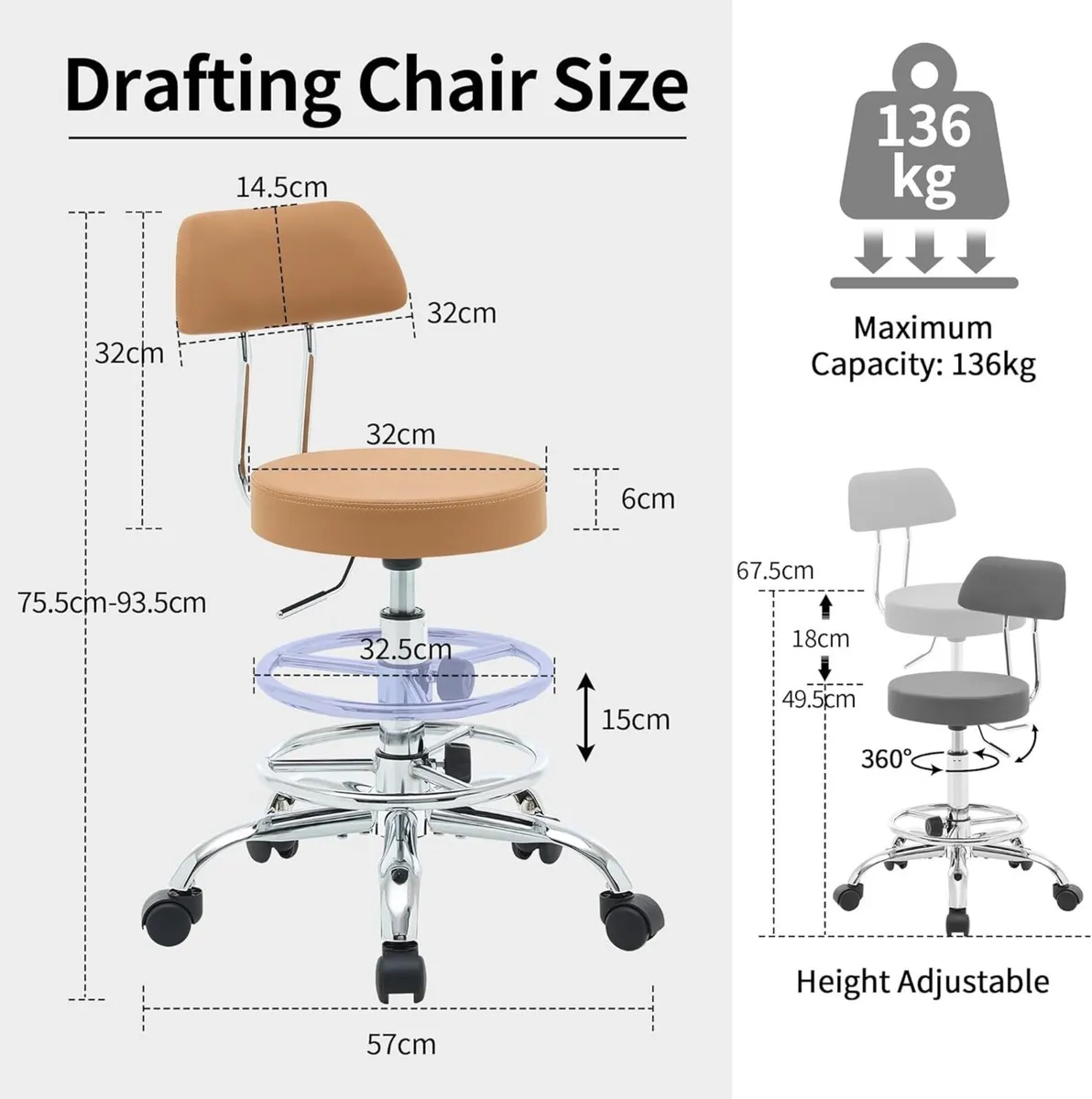 Ergonomic Rolling Office Stool Chair with - Image 2