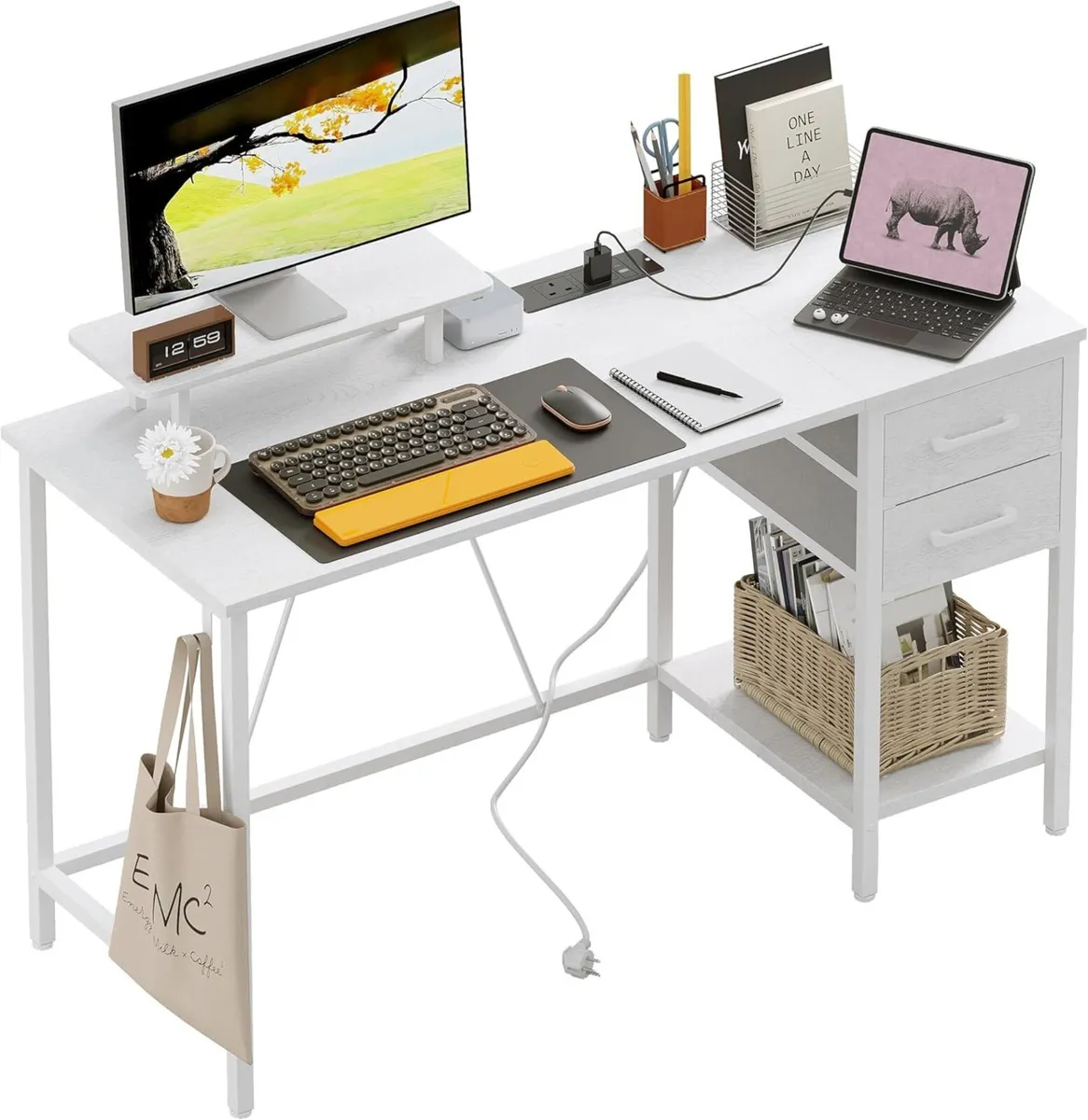 Computer Desk with Drawers Power Outlets Office - Image 1