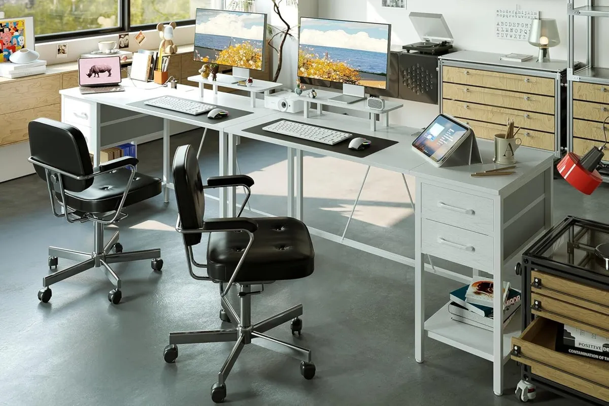 Computer Desk with Drawers Power Outlets Office - Image 2