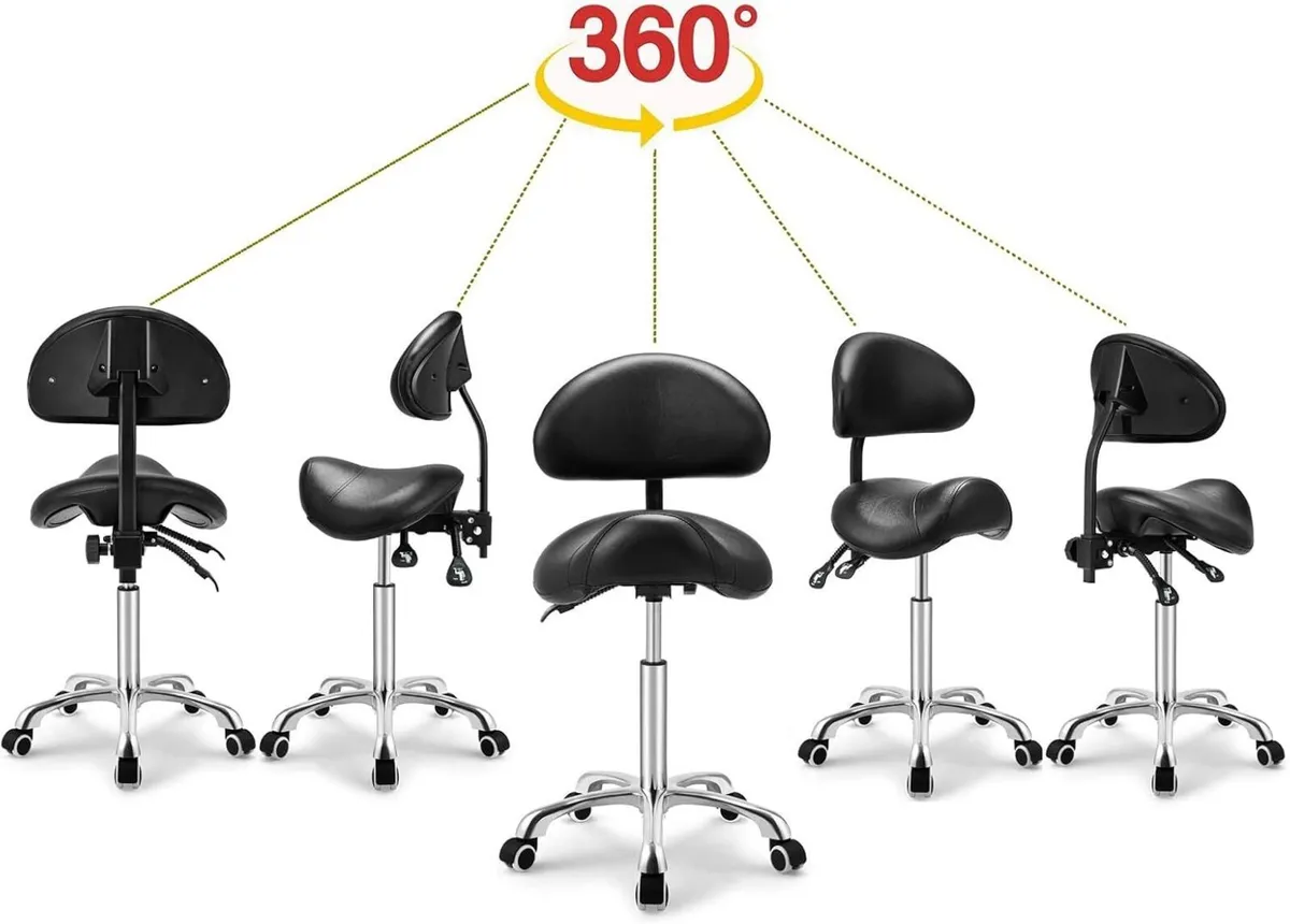 Rolling Swivel Stool with Back - Height Adjustable - Image 4