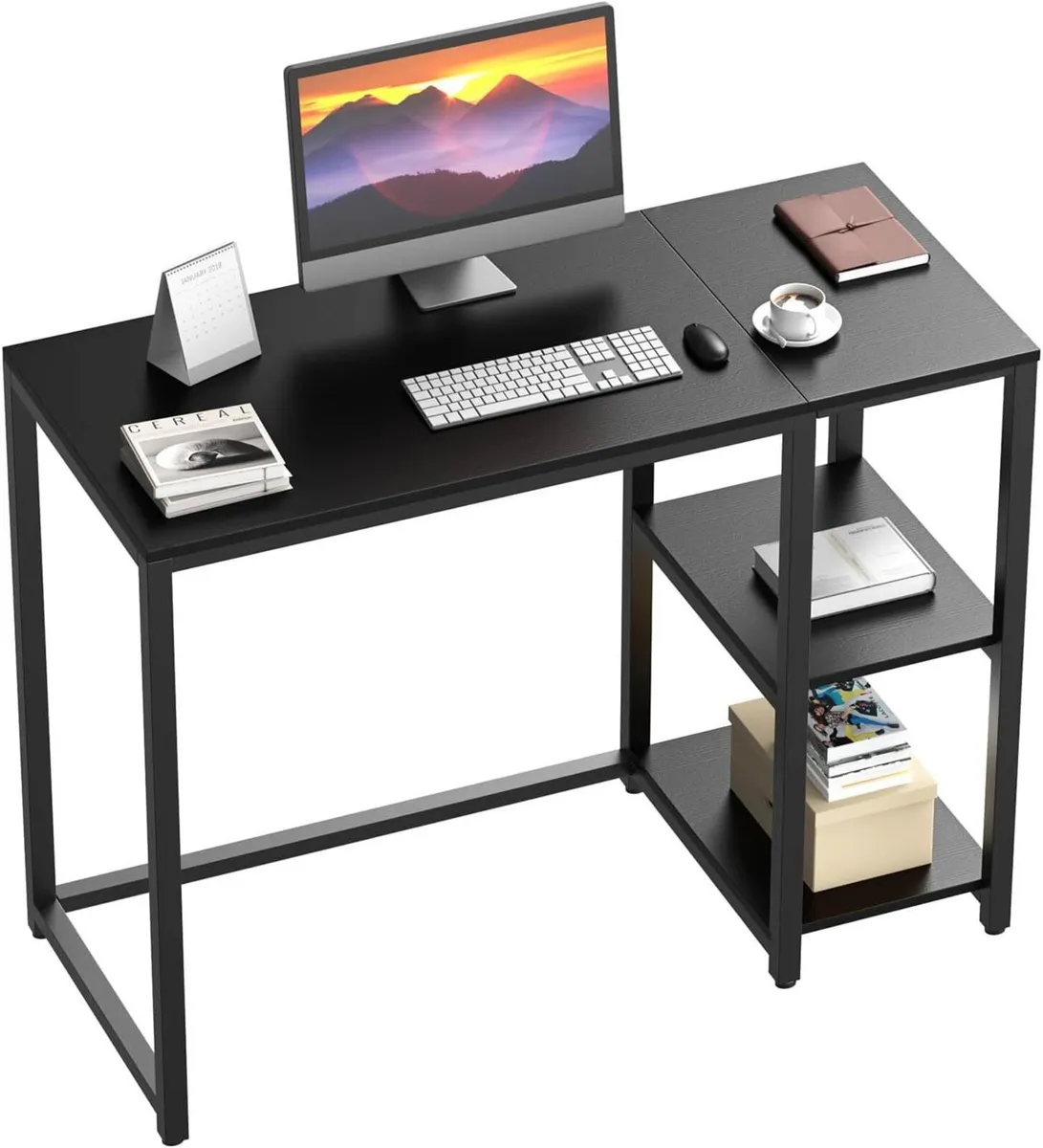 Computer Desk with 2-Tier Shelves 100cm Sturdy - Image 1