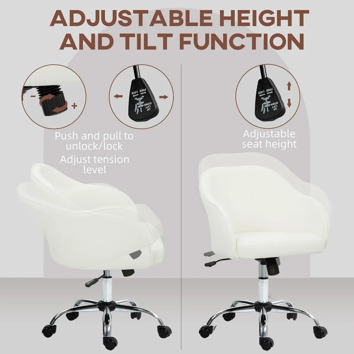 Vanity Swivel Chair Velvet-Feel Fabric Office - Image 4