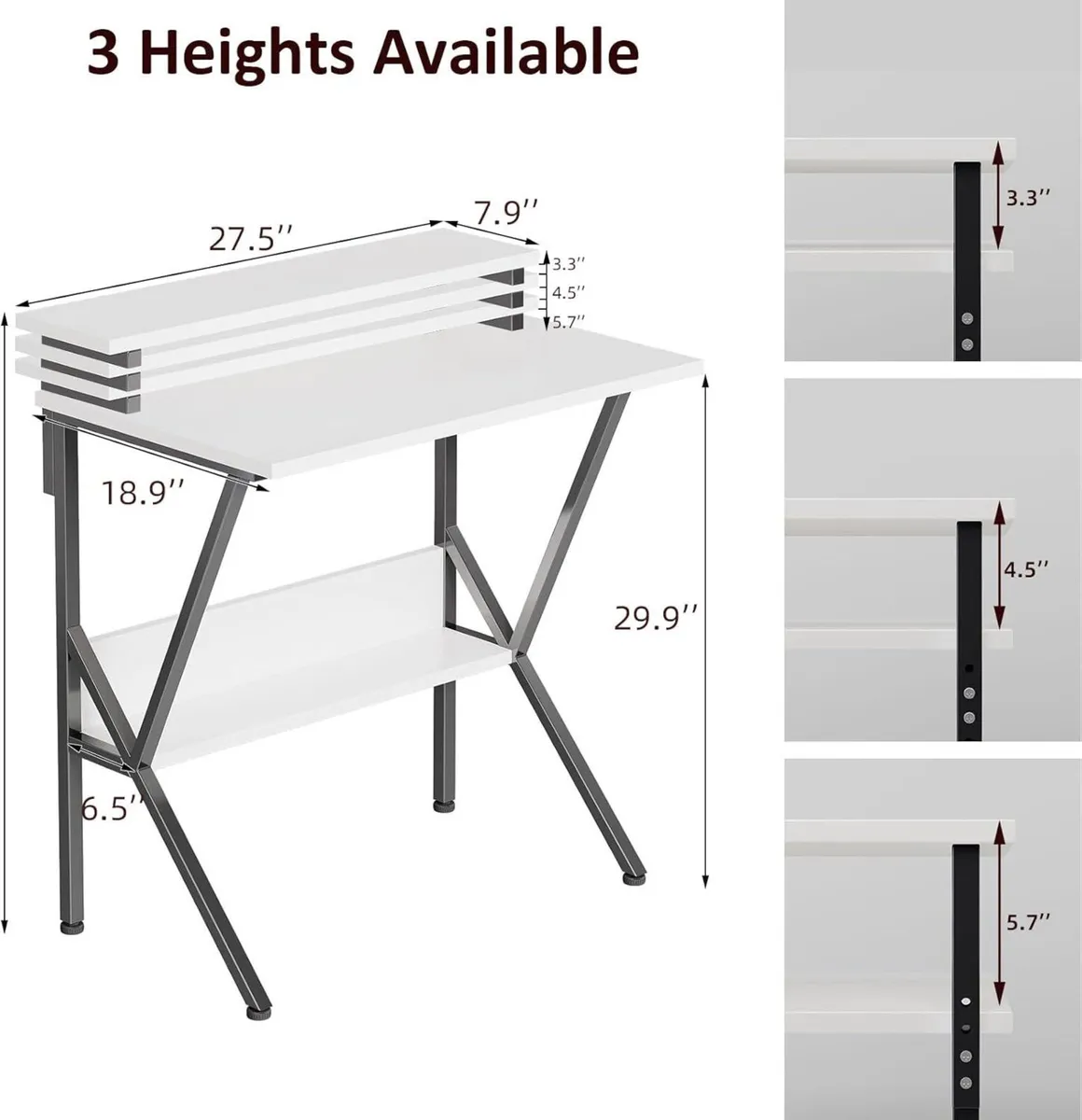 70 x 48 cm Desk Small Computer for Spaces Gaming - Image 3