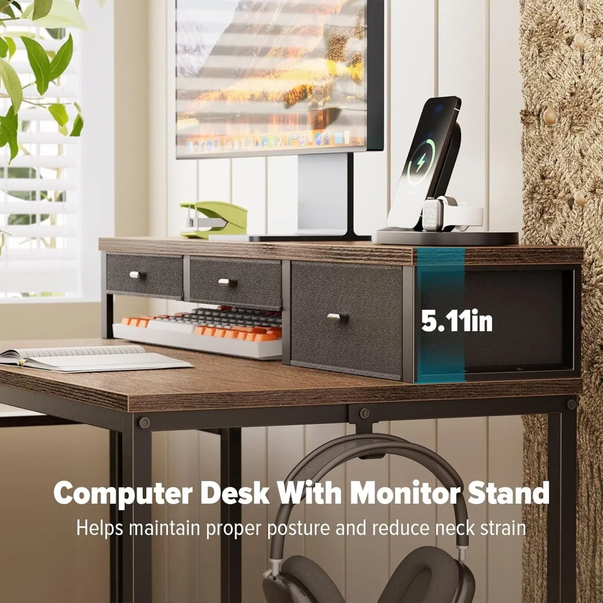 47 inch Computer Desk with 3 Drawers Printer - Image 4