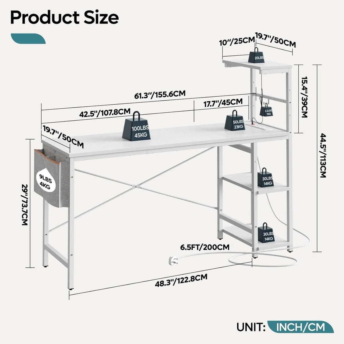 155CM Corner Desk with Power Outlets Large - Image 3