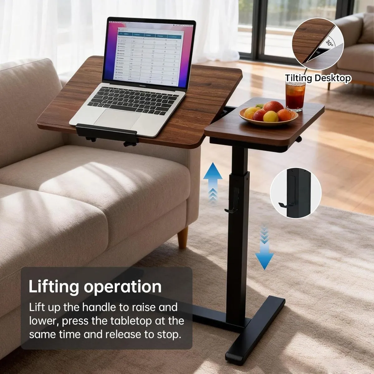 Overbed Table with Wheels Pneumatic Laptop - Image 3