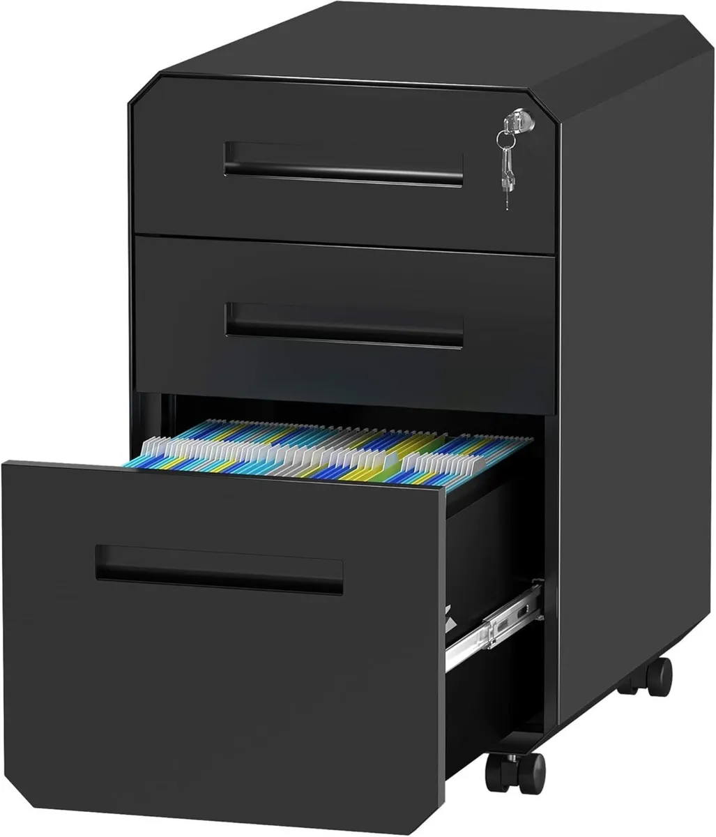 3-Drawer Filing Cabinet Office Drawers with Lock - Image 1