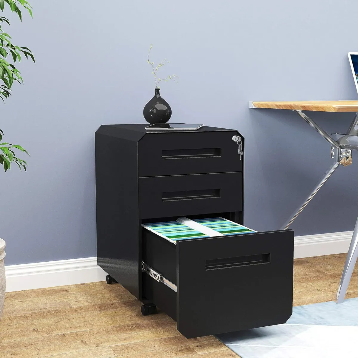 3-Drawer Filing Cabinet Office Drawers with Lock - Image 2