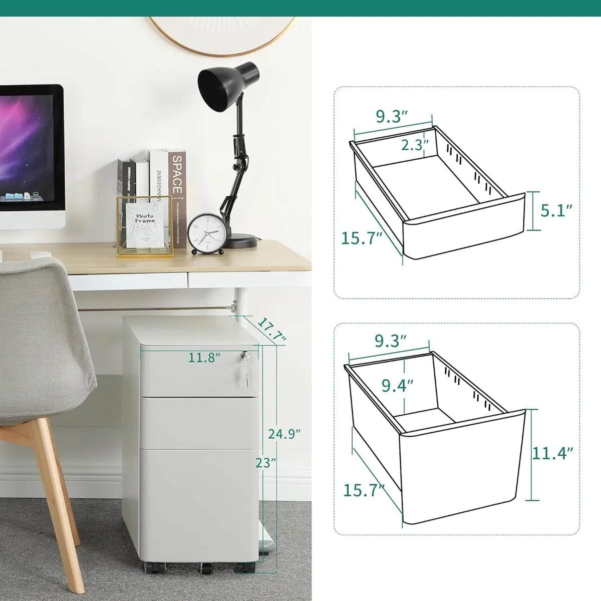 3-Drawer Metal Filing Cabinet Office Drawers with - Image 3