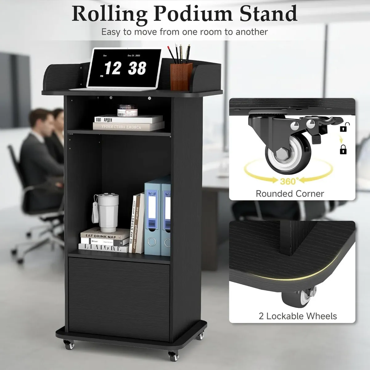 Podium Stand Portable Mobile Wood Pulpit Hostess - Image 3