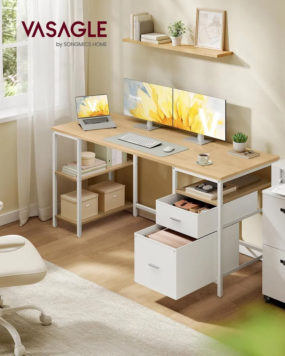 Computer Desk Work with Storage 3 Shelves 2 - Image 2