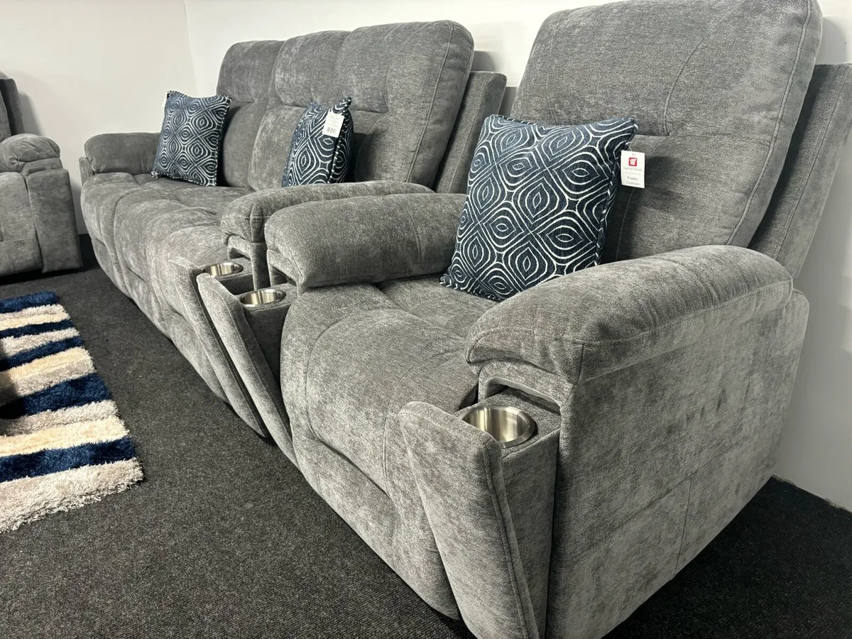 New 3+1+1 Grey Hudson Recliner Sofas with cup hold - Image 1