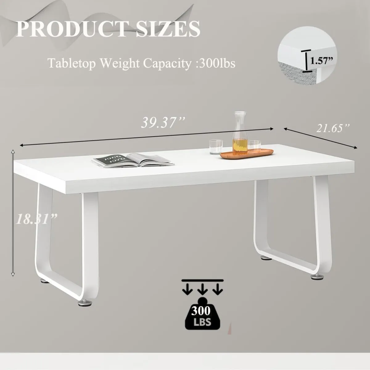 White Coffee Table Modern Wooden Simple Living - Image 2